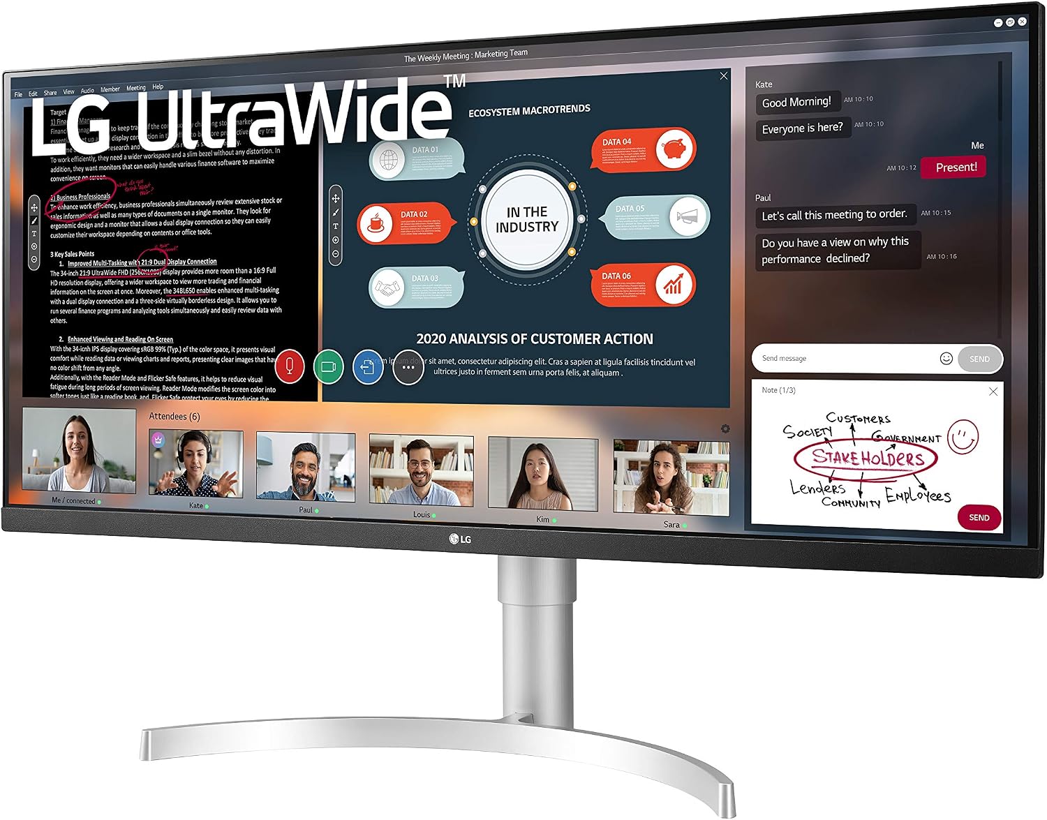 LG 34WN650-W UltraWide Monitor 34-Inch 21:9 FHD (2560 x 1080) IPS Display VESA DisplayHDR 400 AMD FreeSync 3-Side Virtually Borderless Design - Silver
