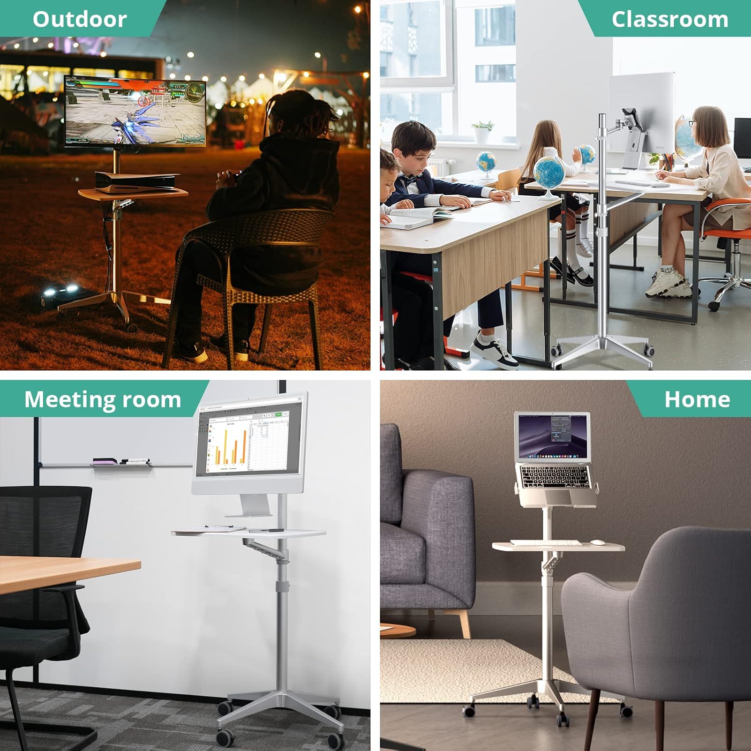 viozon Mobile Desk,Mobile Workstation,Mulitiuse Rolling Laptop Floor Stand,34'-48.6' Height Adjustable,Compatible with 17'-27'Monitor&12'-17'Laptop,21'×14' Desk Board,Maxload 17.6lbs,4 Lockable Wheels