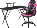 Flash Furniture Black Gaming Desk and Pink/Black Racing Chair Set with Cup Holder, Headphone Hook, and Monitor/Smartphone Stand