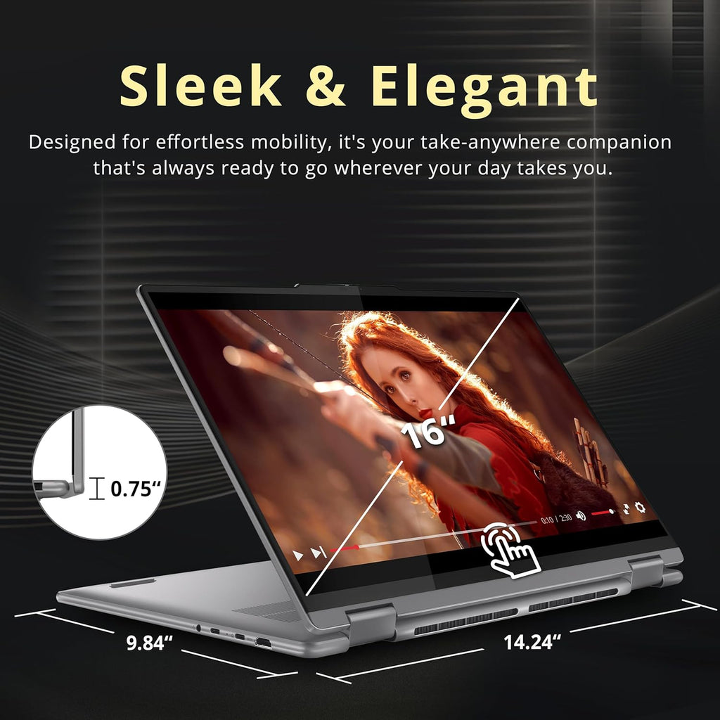 Lenovo Yoga 7 2-in-1 16' WUXGA Touch Laptop, AMD Ryzen 7 8840HS, 16GB LPDDR5X, 1.5TB Storage (512GB SSD+1TB Docking Station Set), Backlit Keyboard, Fingerprint Reader, FHD IR Webcam, Win 11 Pro, Gray