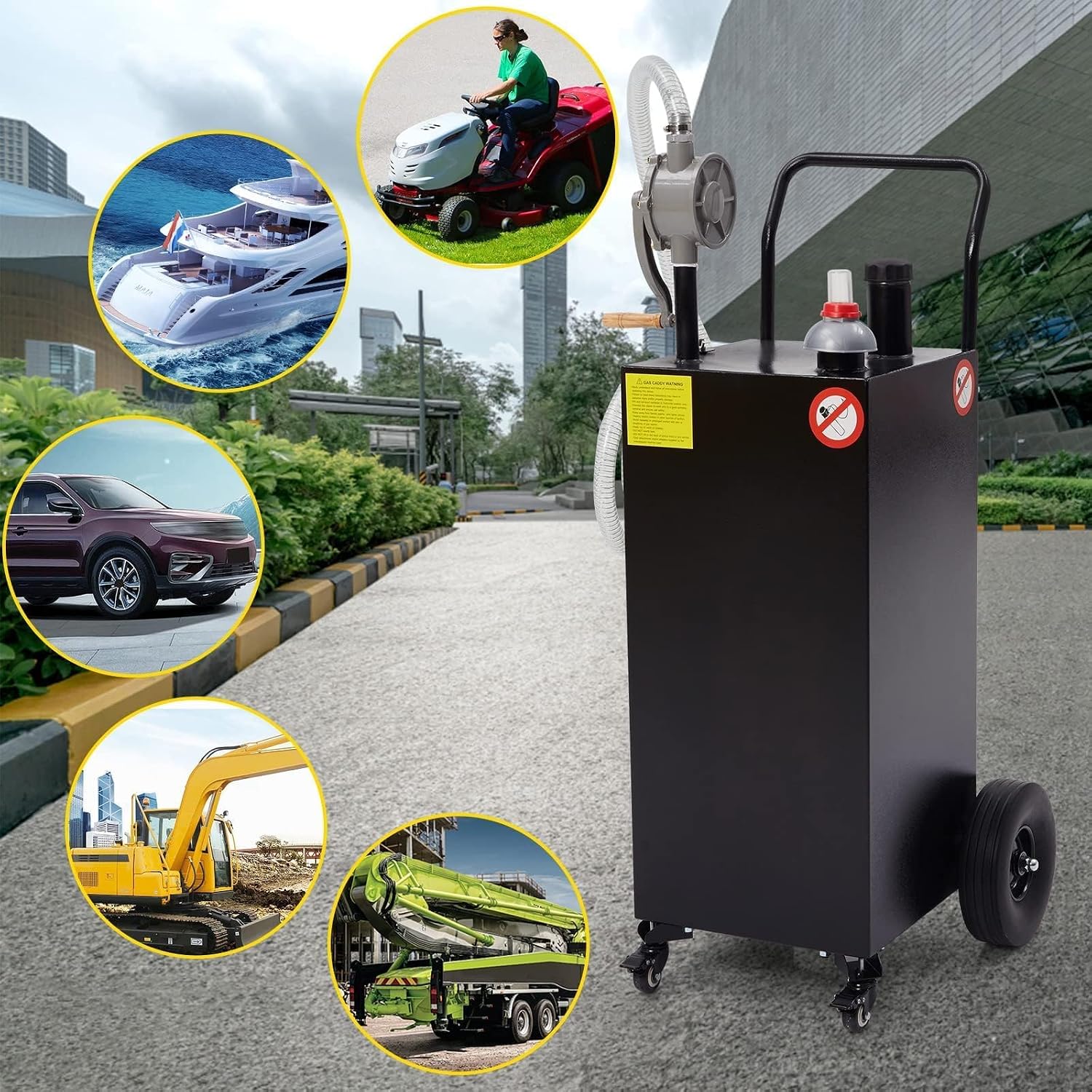 40 Gallon Fuel Caddy, Portable Gas Tank with Reversible Rotary Manual Siphon Pump, Fuel Transfer Storage Tank with 4 Solid Rubber Rollers, Gasoline Diesel Can for Car, Boat, Lawn Mower, ATV, Black