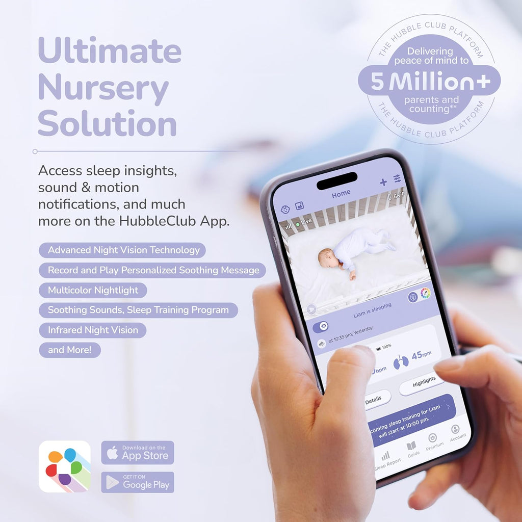 HUBBLE CONNECTED Nursery Pal Glow+ Twin — 7-in-1 Baby Monitor with Camera and Audio, 7-Color Night Light, Sleep Trainer, Secure Remote Access, with 2X Full HD Baby Monitor Cameras and 5' Parent Unit
