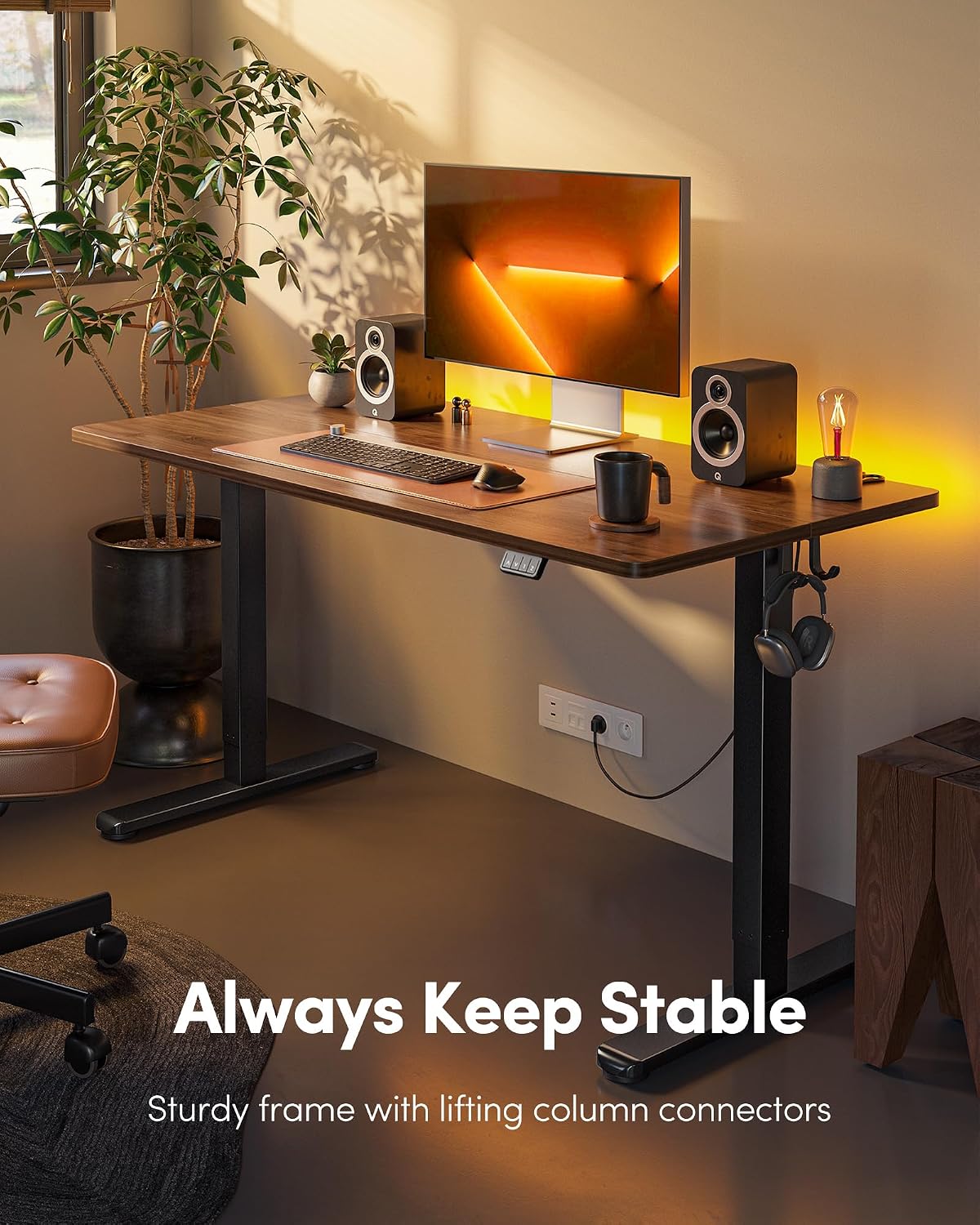 FEZIBO Electric Standing Desk Height Adjustable, 40 x 24 Inches Sit Stand up Desk, Home Office Computer Desk Rising Memory Presets (Dark Walnut)