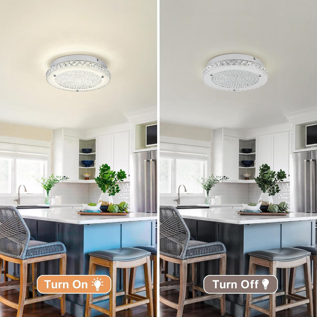 Crystal Ceiling Light 3000/4000/5000K Crystal Ceiling Mounted Light Dimmble LED Chandelier for Hallway Dinning Room Bathroom Bedroom Hallway Entrance 14''
