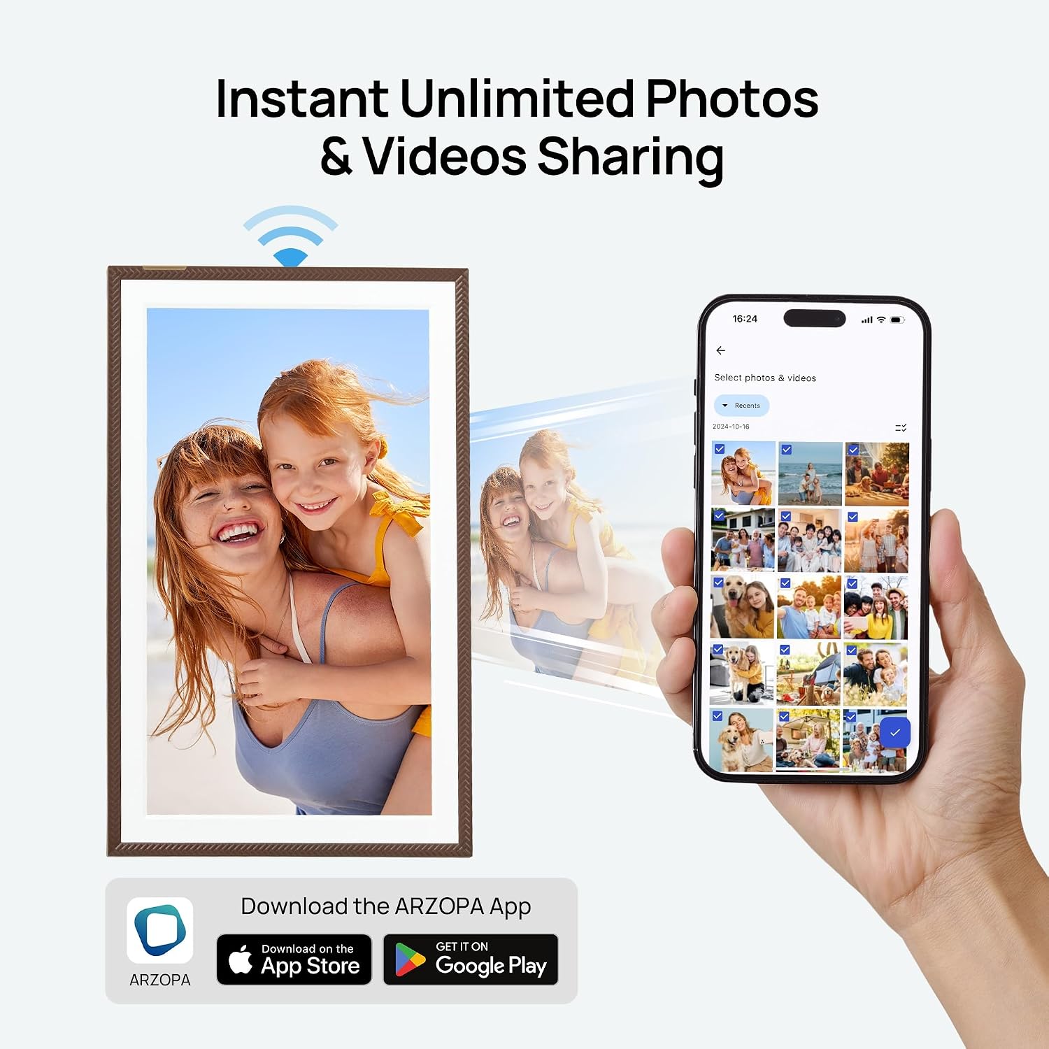 ARZOPA 15.6' Large Digital Picture Frame Free Cloud Storage No Subscription 1920X1080 FHD Touchscreen Anti-Glare Electric Photo Frame Slideshow Custom Gift Mode for Family and Friends