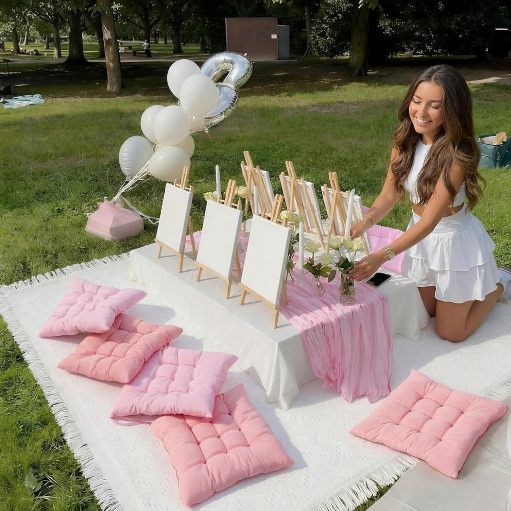Extra Large Outdoor Picnic Blanket with Table Runner and Floor Pillow Cushion for Picnic Wedding Birthday Baby Shower Backyard Decor(71 x 118'',Pink,12 Pcs)