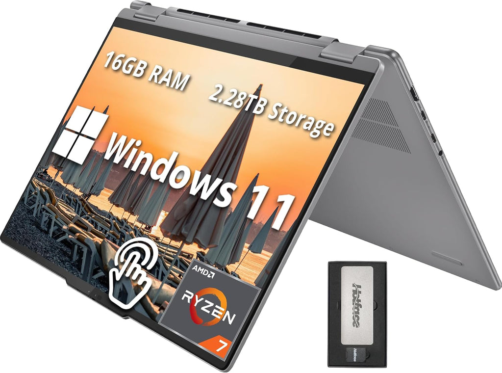 Lenovo Yoga 7 2-in-1 16' 2K Touchscreen Laptop, AMD Ryzen 7 8840HS, 16GB LPDDR5X, 2.28TB Storage (2TB SSD+288GB Docking Station Set), Backlit Keyboard, Fingerprint Reader, WiFi 6E, Win 11, Artic Grey