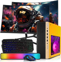 HP Half Light Desktop Computer PC Lambo AMD A10-9700, 16GB RAM, 1TB SSD, Dual 24 Inch Curved Monitor, RGB KBM with AI Copilot, WiFi, RGB Soundbar, Webcam, Windows 11 (Renewed)