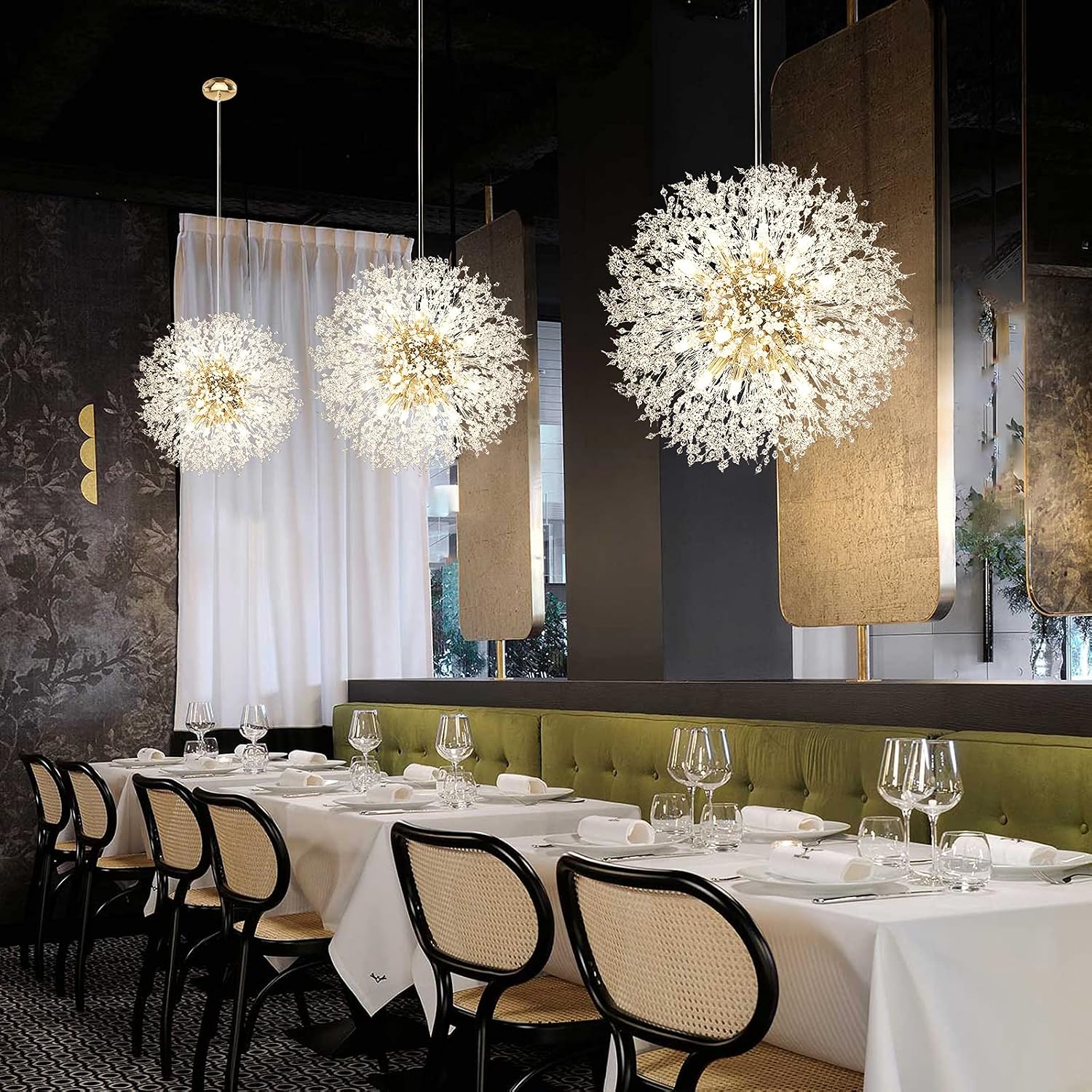 Lingkai 23.6' Gold Modern Crystal Chandeliers Firework, Bubble Chandelier Lighting for Bathroom Dining Room Bedroom Kitchen Island Living Room Light Fixture, 16-Light Gold Hanging Round Chandalier
