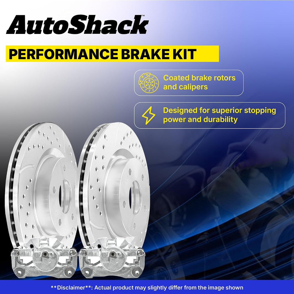AutoShack Front & Rear Brake Rotors & Calipers for Honda, Civic 2006-2011, FWD L4 1.8L - Coated Drilled & Slotted - Silver Matte Finish - TurboGuard