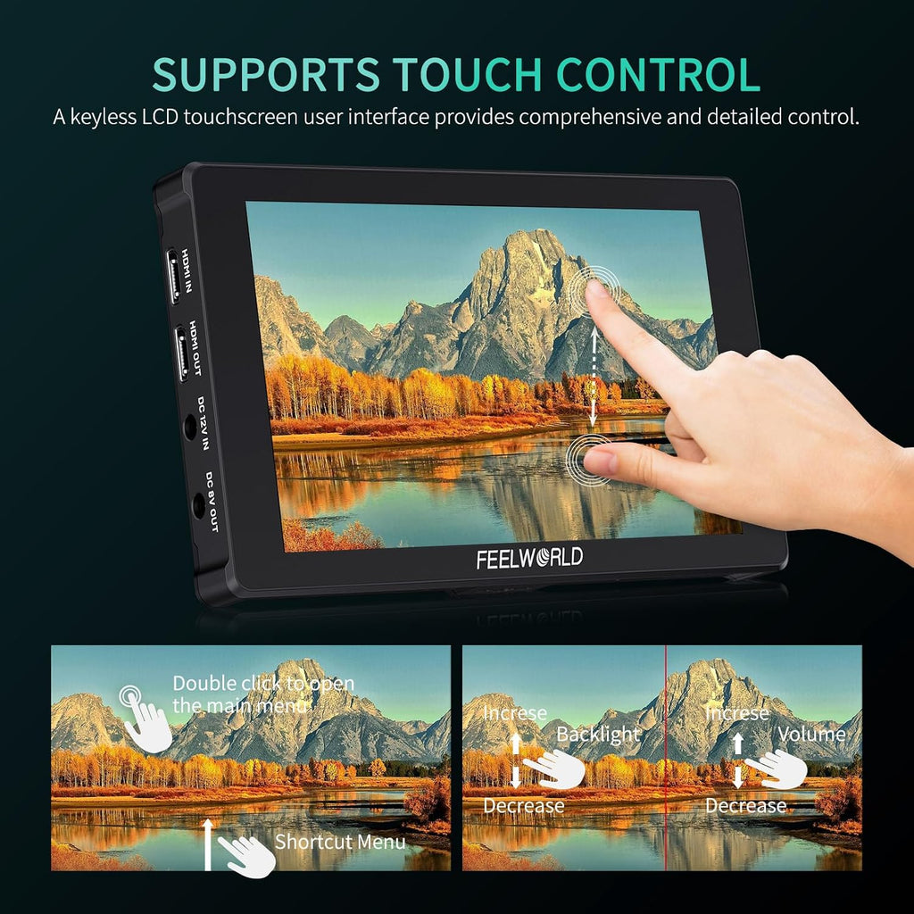 FEELWORLD 7 Inch Camera Field Monitor,1200Nit Highlight Touch Screen DSLR Camera Monitor 4K 60Hz HDMI 3D LUT, HDR Waveform with NP-F750 Battery and Bag F7PLUS