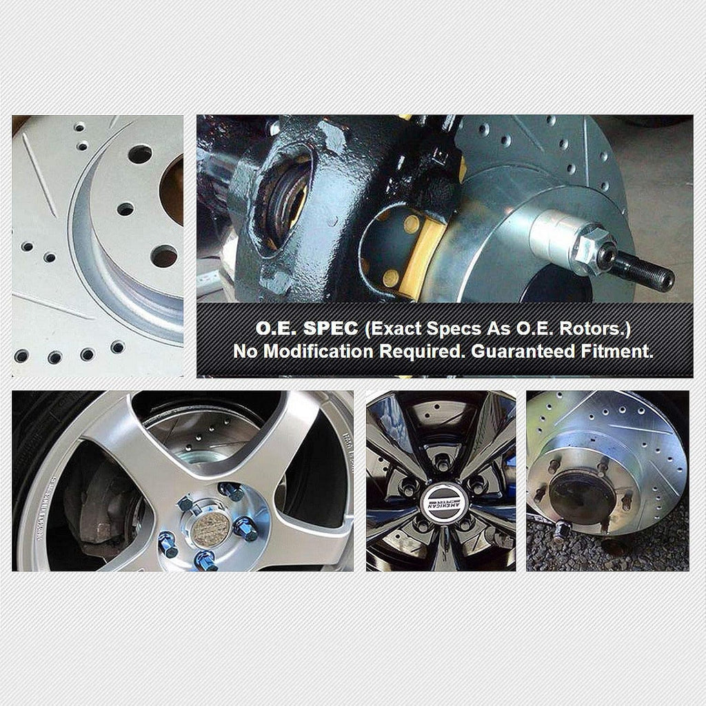 Power Sport Front and Rear Brake Kit For 2014-2019 Ford Fiesta| Drilled and Slotted Brake Rotors| Ceramic Brake Pads and Rotors Kit