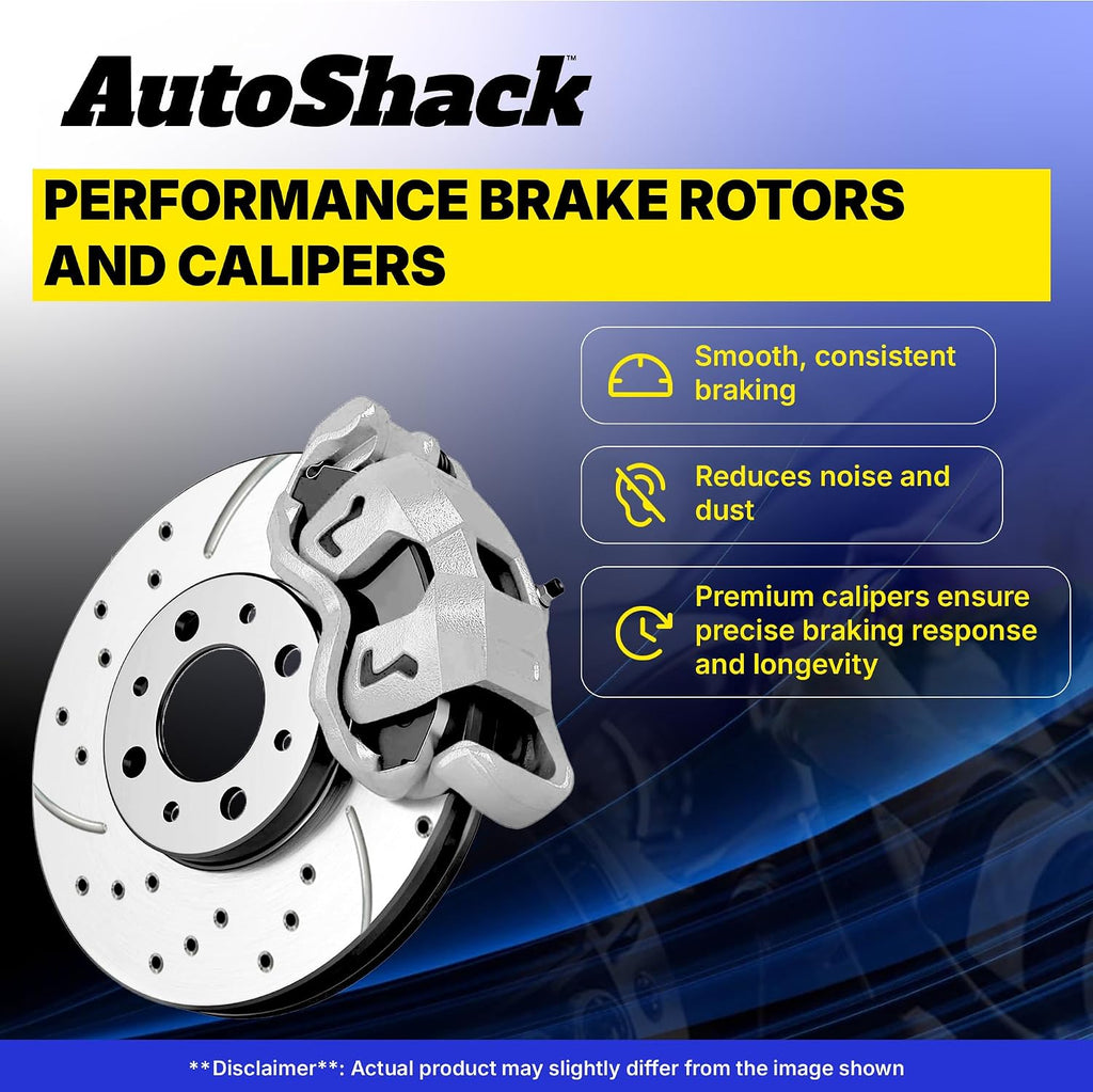 AutoShack Front & Rear Brake Rotors & Calipers for Honda, Civic 2006-2011, FWD L4 1.8L - E-Coated Drilled & Slotted - Black Finish - NightGuard