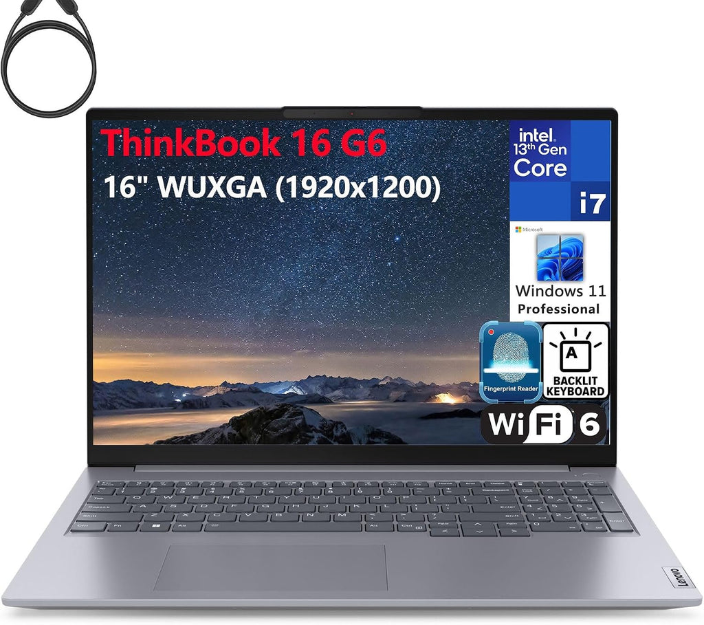 Lenovo ThinkBook 16 G6 16' FHD+ Laptop Computer, 13th Gen Intel 14-Core i7-13700H, 32GB DDR5 RAM, 1TB PCIe SSD, WiFi 6, Bluetooth 5.2, Backlight Keyboard, Fingerprint Reader, Windows 11 Pro(Renewed)