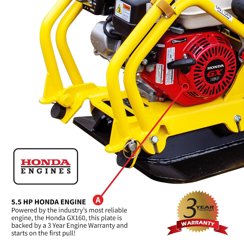 5.5 HP Honda Engine Forward Plate Compactor Walk Behind Vibratory Dirt Asphalt Soil Plate Compactor (Compactor + Pad)