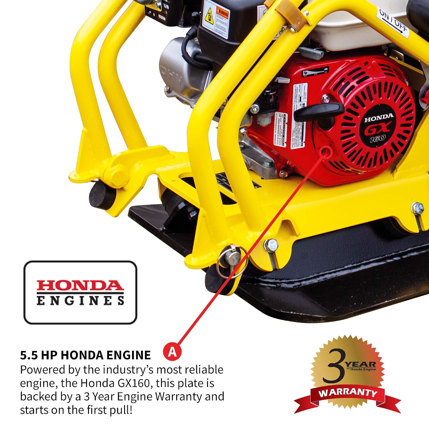 5.5 HP Honda Engine Forward Plate Compactor Walk Behind Vibratory Dirt Asphalt Soil Plate Compactor (Compactor + Pad)