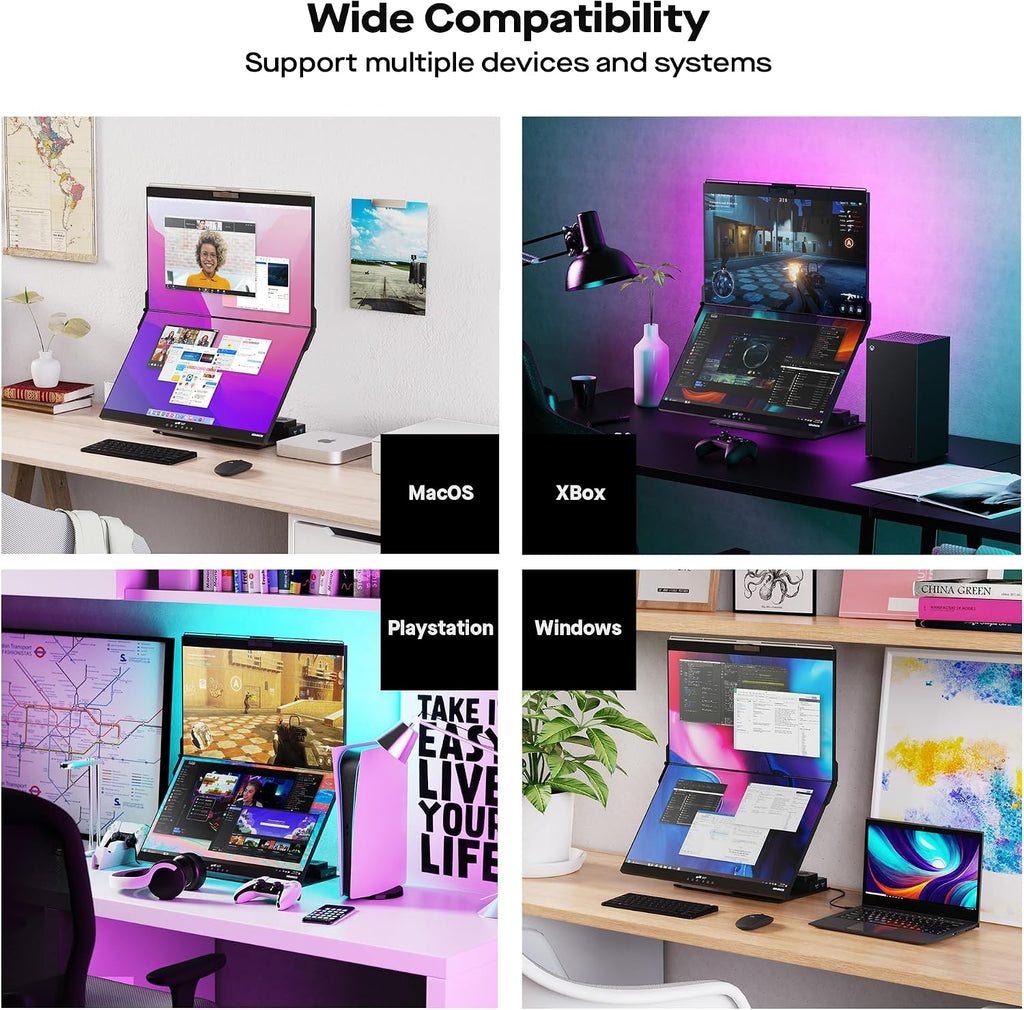 Mobile Pixels Geminos Dual 24' Stacked Computer Monitors with 1080P Webcam&Speakers, 65W USB-C Charging, All-Inclusive Vertical Desktop Monitor, HDMI/USB-A/USB-C, Infinitely Adjustable (2 Monitors)