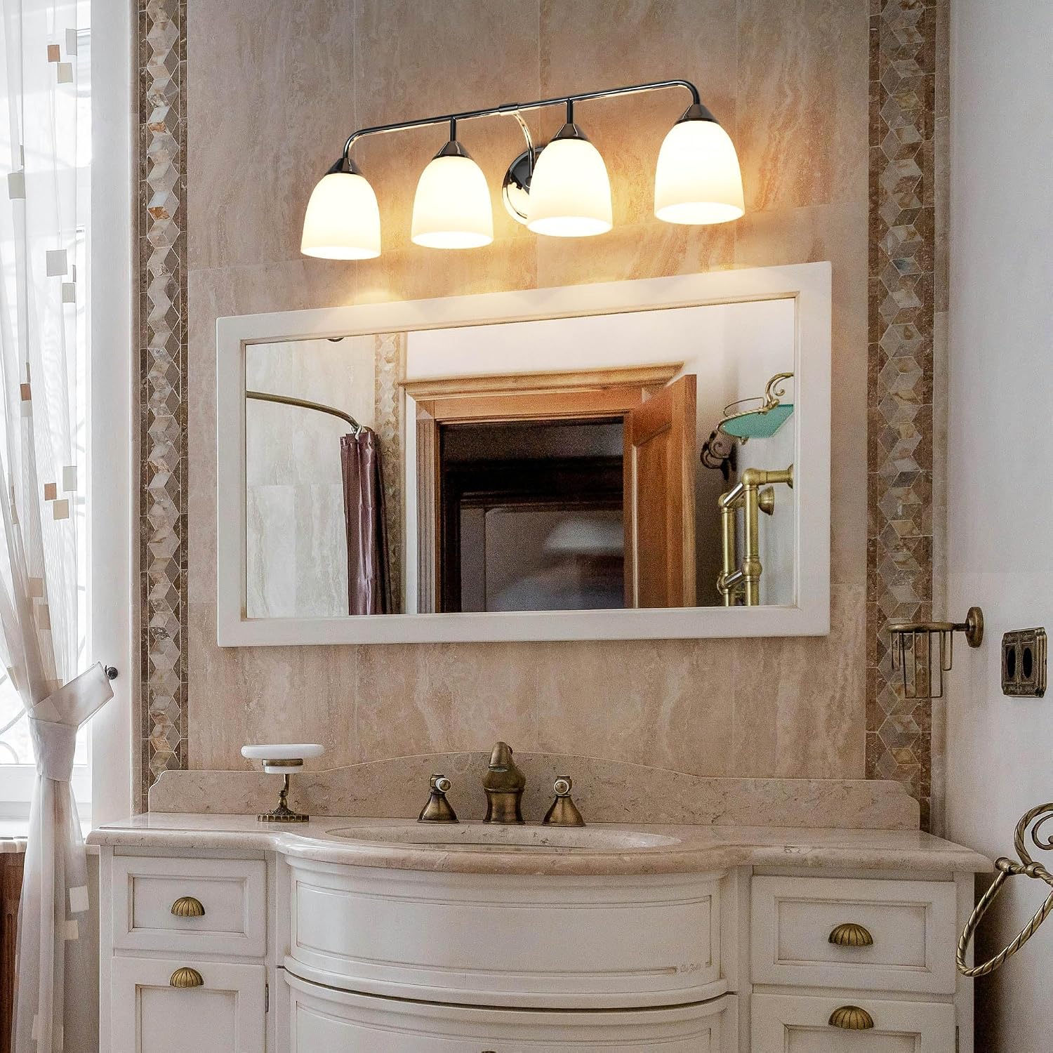 Chrome 4-Light Traditional Bathroom Vanity Light Fixtures Over Mirror, Modern Vanity Lights for Living Room, Standard E26 Base, Chrome