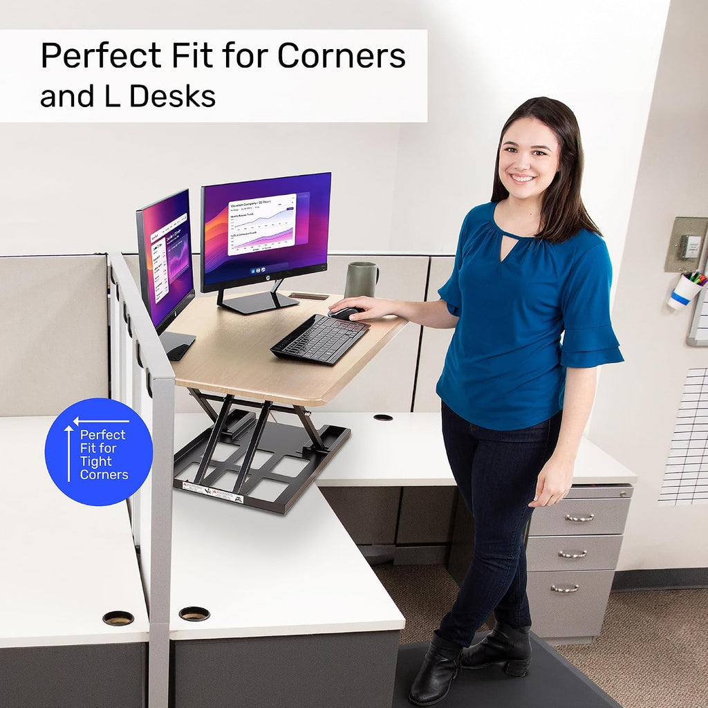 X-Elite Pro 40' Corner Standing Desk Converter with Pneumatic Lift | Adjustable Sit to Stand Riser, L-Shaped Desks & Cubicles | Fully Assembled Computer Workstation (American Maple)