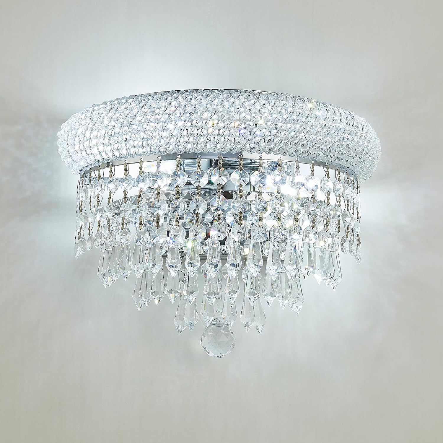 2-Lights Crystal Icicle Prisms Drops Wall Sconce Light for Living Room Dining Room Bathroom Vanity Mirrors Hallway Bedroom Closet Stairway (Chrome)