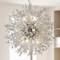Modern Crystal Chandeliers Firework, 12-Light Chrome Stainless Steel Sputnik Chandelier, 21.6' Dandelion Pendant Ceiling Light Fixture for Bedroom Dining Room