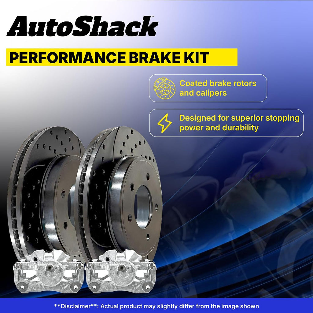 AutoShack Front & Rear Brake Rotors & Calipers for Honda, Civic 2006-2011, FWD L4 1.8L - E-Coated Drilled & Slotted - Black Finish - NightGuard