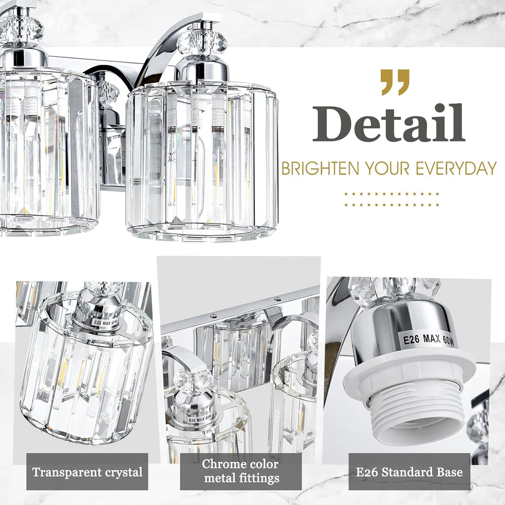 6-Light Modern Bathroom Light Fixture Chrome Vanity Lights Over Mirror Wall Sconce Lighting with K9 Crystal Shades Bathroom Wall Lamp E26 Base for Bedroom, Living Room, Hallway