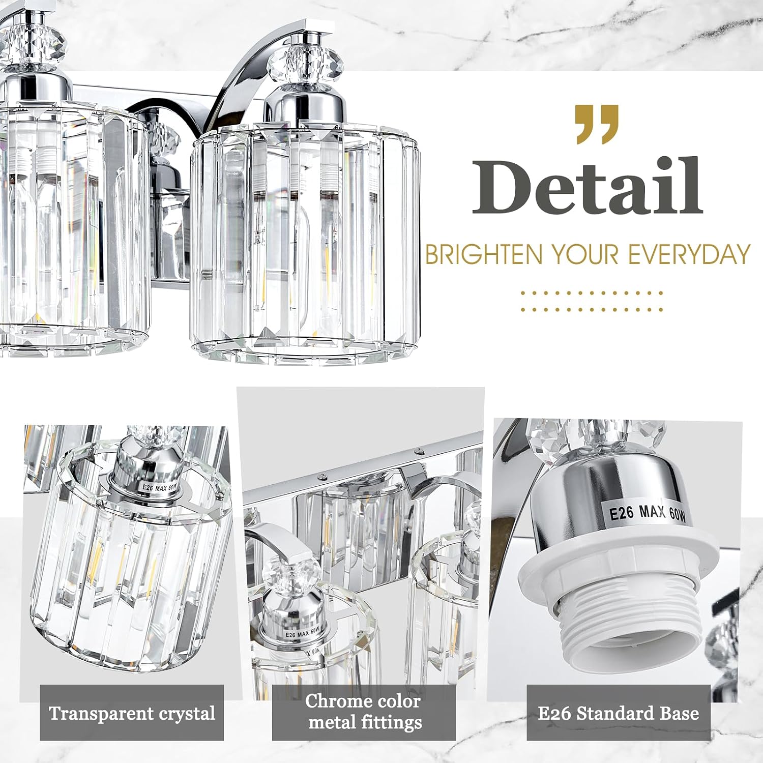 6-Light Modern Bathroom Light Fixture Chrome Vanity Lights Over Mirror Wall Sconce Lighting with K9 Crystal Shades Bathroom Wall Lamp E26 Base for Bedroom, Living Room, Hallway
