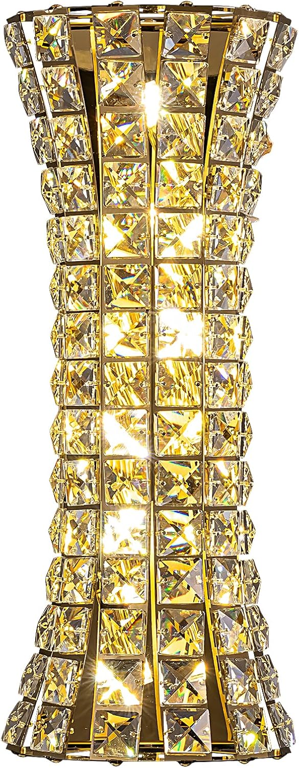 Crystal Wall Sconces,Modern Wall Light Fixtures,Luxury Indoor Gold Wall Lamp for Living Room Bedroom Bathroom Hallway Doorway Stairway,Bedside,Tricolor Vanity Lighting Fixture