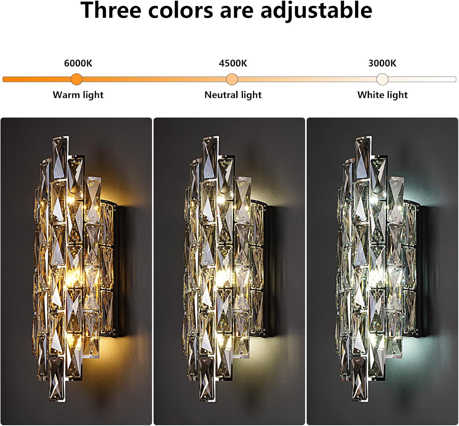 Crystal Modern Wall Sconces, Smoky Gray Wall Light Fixture for Luxury Indoor, K9 Vanity Wall Lighting for Bedside Bedroom Bathroom Living Room Doorway