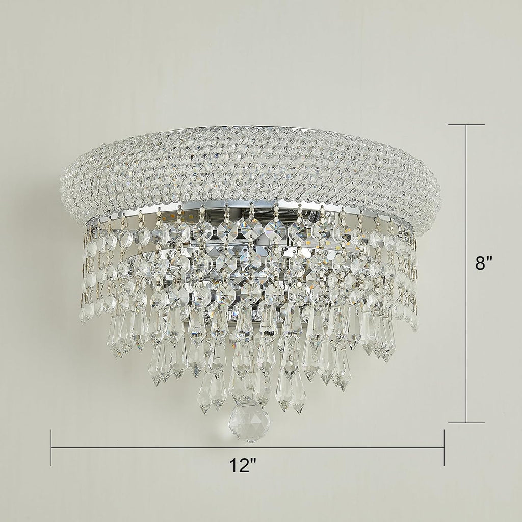 2-Lights Crystal Icicle Prisms Drops Wall Sconce Light for Living Room Dining Room Bathroom Vanity Mirrors Hallway Bedroom Closet Stairway (Chrome)