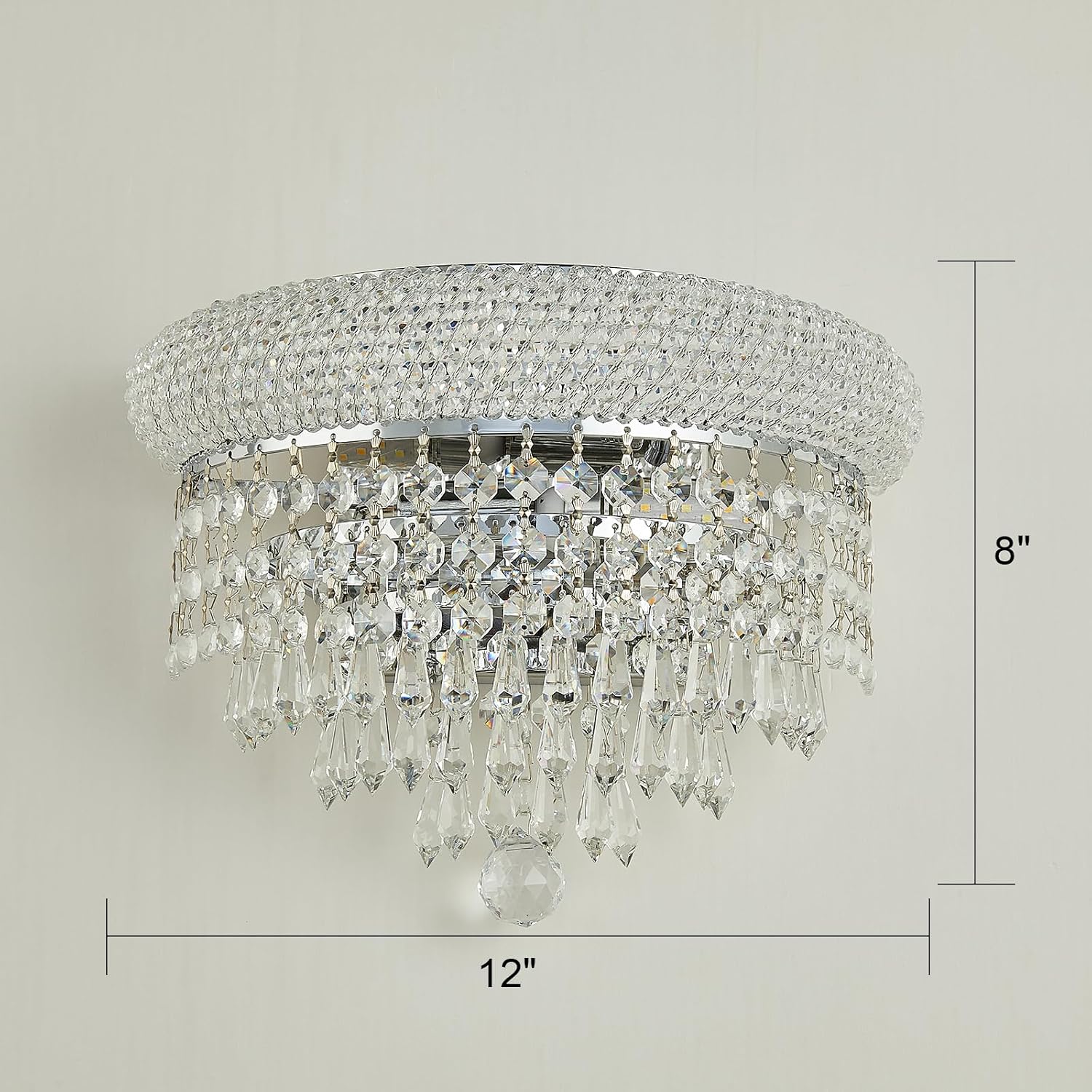2-Lights Crystal Icicle Prisms Drops Wall Sconce Light for Living Room Dining Room Bathroom Vanity Mirrors Hallway Bedroom Closet Stairway (Chrome)