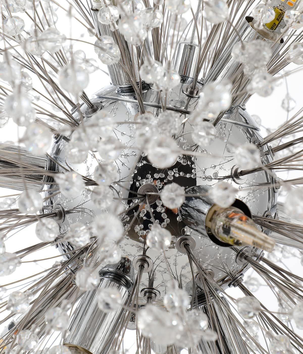 Modern Crystal Chandeliers Firework, 12-Light Chrome Stainless Steel Sputnik Chandelier, 21.6' Dandelion Pendant Ceiling Light Fixture for Bedroom Dining Room
