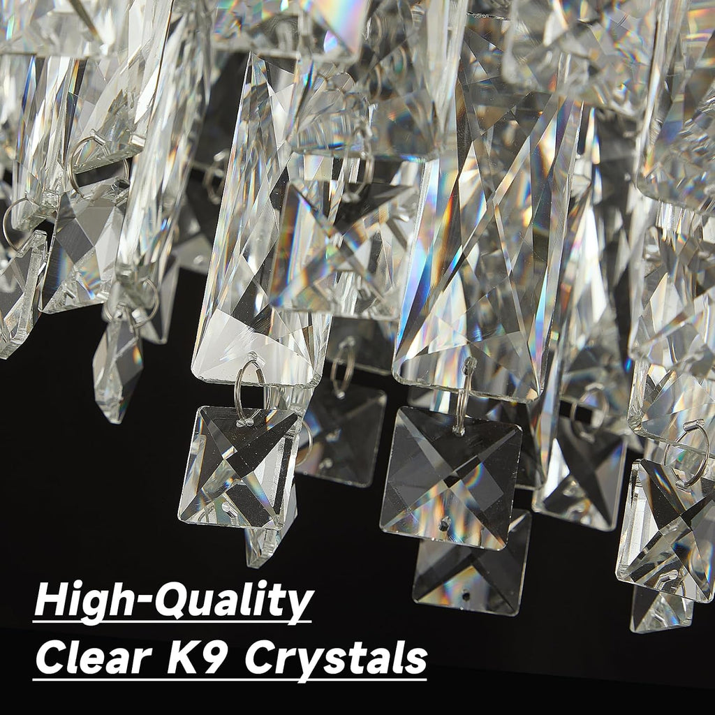 YMP&YZX Modern Chrome Ceiling Crystal Chandeliers,Diameter 15.7inch Semi Fulsh Mounted Chandelier Light Fixtures for Living Dining Room Bedroom Crystal Ceiling Fixture 5-Light