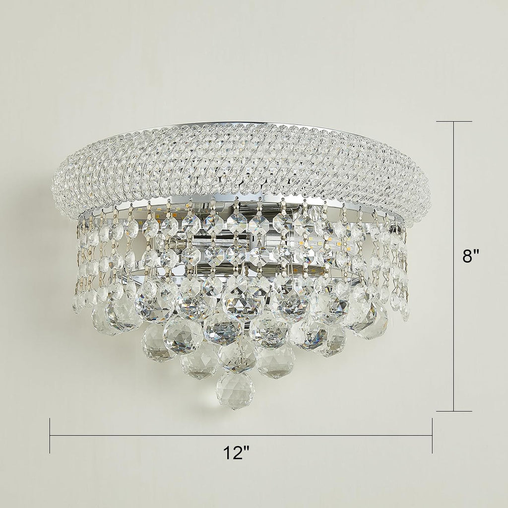 2-Lights Empire Crystal Wall Sconce Light for Living Room Dining Room Bathroom Vanity Mirrors Hallway Bedroom Closet Stairway (Chrome)