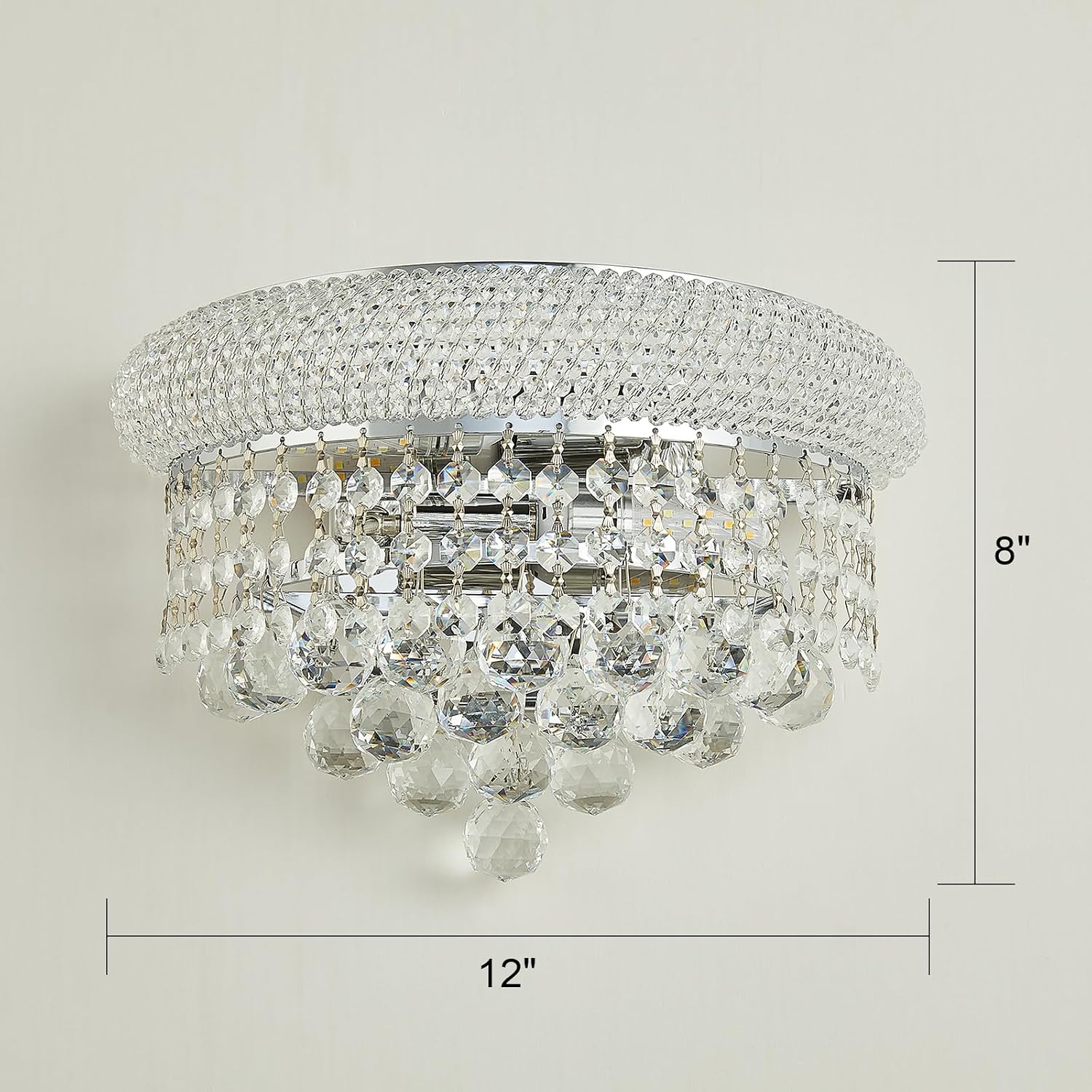 2-Lights Empire Crystal Wall Sconce Light for Living Room Dining Room Bathroom Vanity Mirrors Hallway Bedroom Closet Stairway (Chrome)