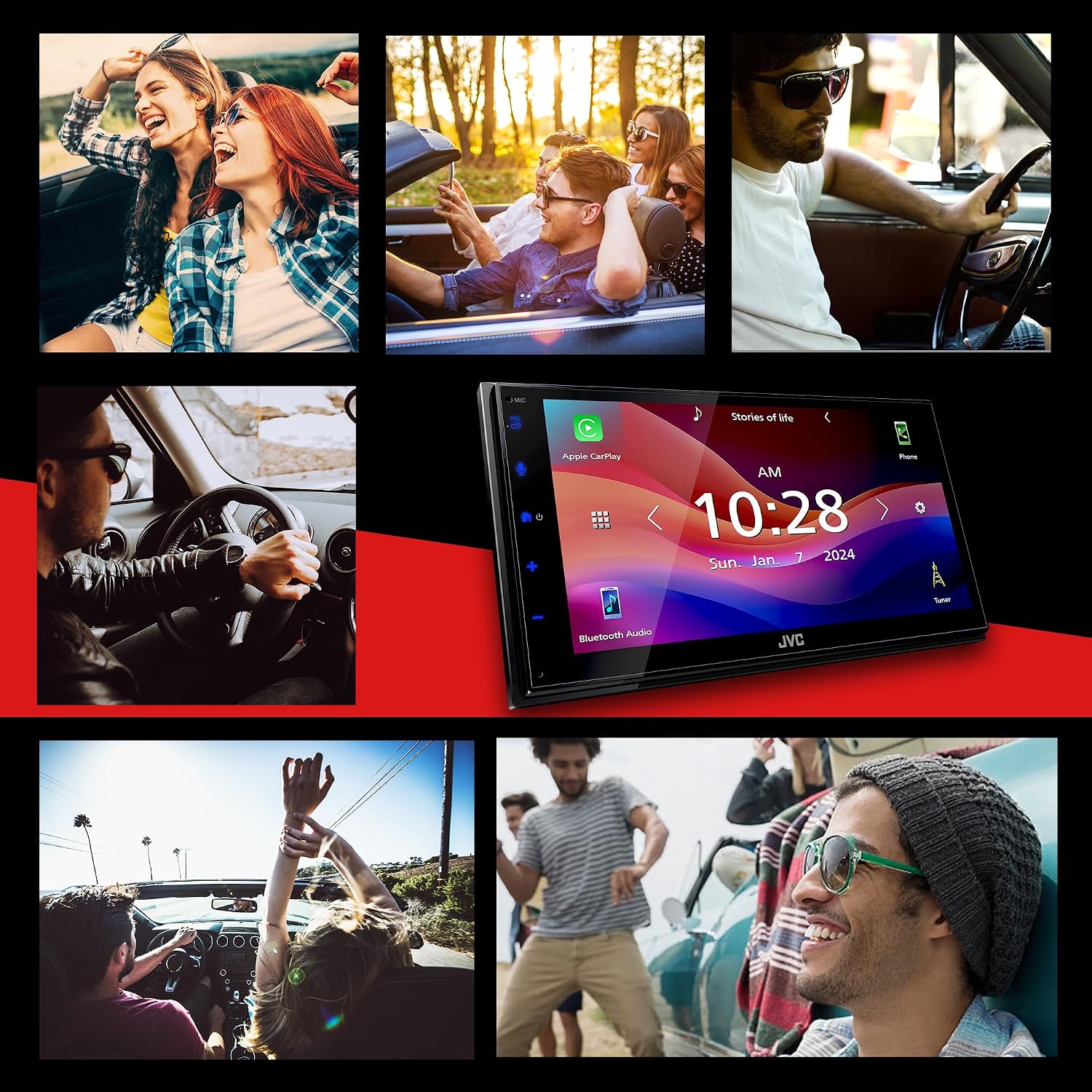 JVC KW-M595BT 6.8' Touchscreen Digital Multimedia Receiver with Apple CarPlay, Android Auto, Bluetooth, USB Mirroring, iDatalink Maestro Ready, SiriusXM Ready, 13-Band EQ
