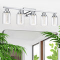 MELUCEE 5 Color Dimmable Bathroom Vanity Light Fixtures 5-Light Bath Wall Lights Modern LED Vanity Lights for Bathroom Chrome with Crystal Bubble Clear Glass Shade, Built-in LED Chips