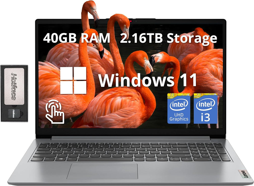 Lenovo IdeaPad 1i 15.6' FHD Touchscreen Laptop, Intel i3-1215U, 40GB RAM, 2.16TB Storage(2TB SSD+160GB Docking Station Set), Intel UHD Graphics, Numeric Keypad, HD Webcam, WiFi 6, Windows 11, Gray
