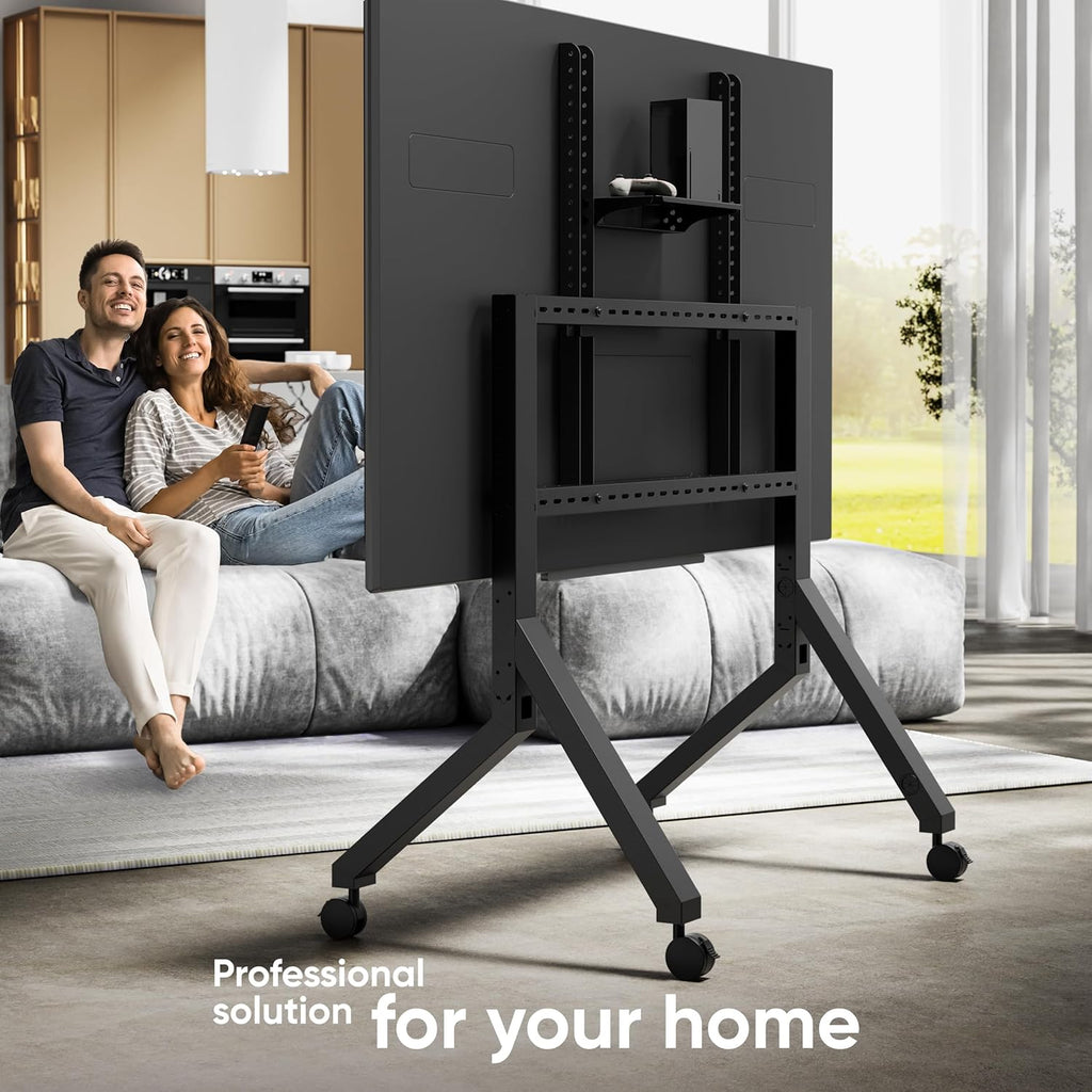 ONKRON Mobile TV Stand on Wheels for 70-110 Inch Screen, max Load 276 lbs, Heavy Duty TV Portable Stand, VESA 200x200-1000x800, Adjustable, Movable TV Cart Rolling TV Stand with Shelf Black