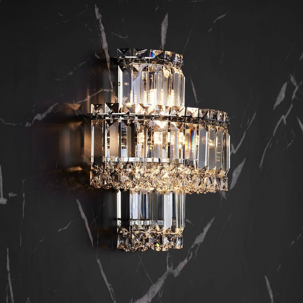 Vienna Full Spectrum Magnificence Mid Century Modern Wall Light Sconce Chrome Silver Hardwired 11 1/2' Wide Fixture Tiered Clear Crystal for Bathroom Vanity Mirror House Home Hallway Room Decor