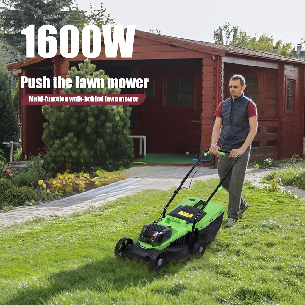Self-Propelled Cordless Push Lawn Mower, 32cm Cutting Width, 1600W Power, 30L Grass Tank, 3-Position Height Adjustment (25-65cm), US Plug