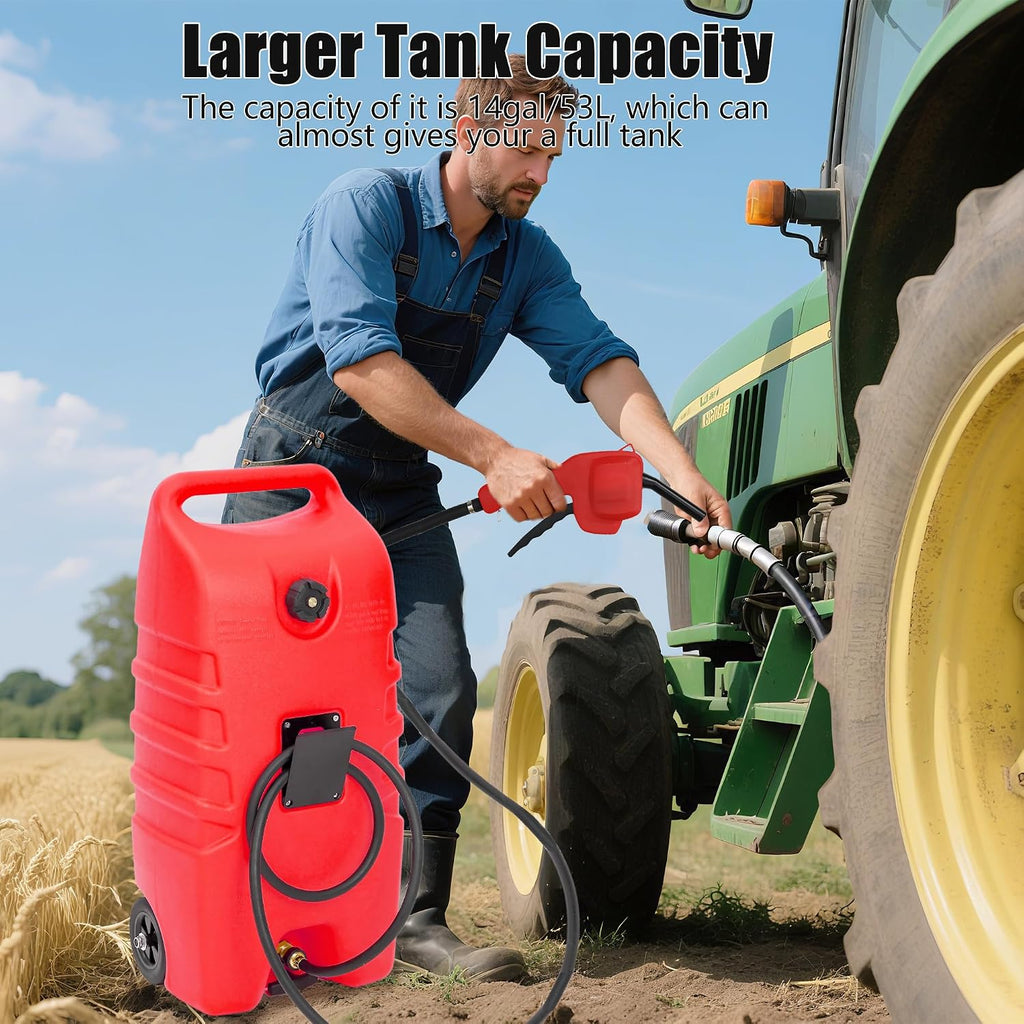 Petyee14 Gallon Portable Gas Can Fuel Tank, Fuel Storage Container with Manual Siphon Pump & 10FT Hose, Gasoline Diesel Caddy with Wheels, Fuel Transfer Tank for Car, ATV, Boat, Lawn Mower, Generator