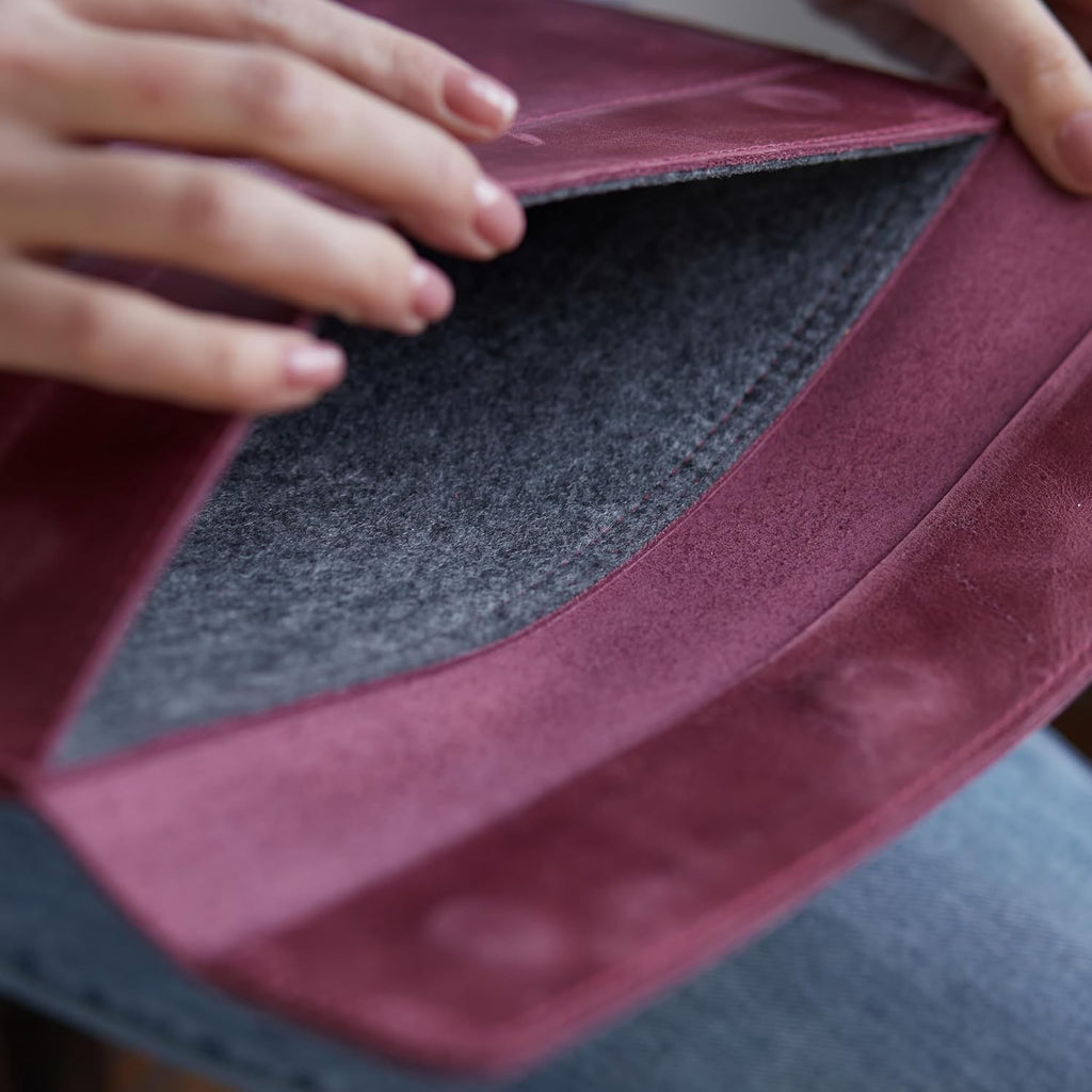 Laptop Leather Case Made for 16 inch MacBook Pro Sleeve - Carrying Protective Cases Compatible with MacBook Pro 16' M1 M2 M3 M4 Max A2141 A2485 A2780 A2991 2024 2025 Genuine Vintage Leather, Burgundy