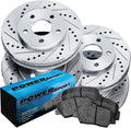 Power Sport Front and Rear Brake Kit For 2014-2019 Ford Fiesta| Drilled and Slotted Brake Rotors| Ceramic Brake Pads and Rotors Kit