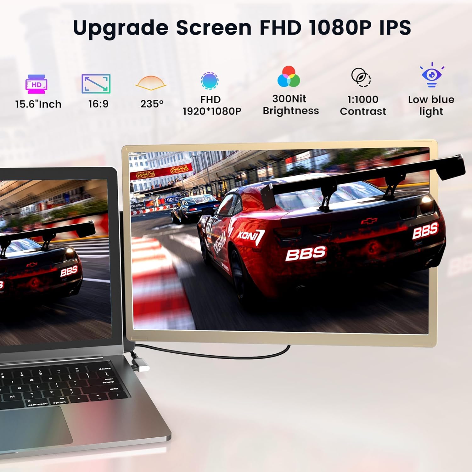 Laptop Screen Extender, 15.6' Detachable Triple Portable Monitor, 1080P FHD IPS Display, Sturdy & Durable, USB-C/HDMI Plug-Play Monitor Extender for Mac/Win/Android, Fits 13-17' Laptops