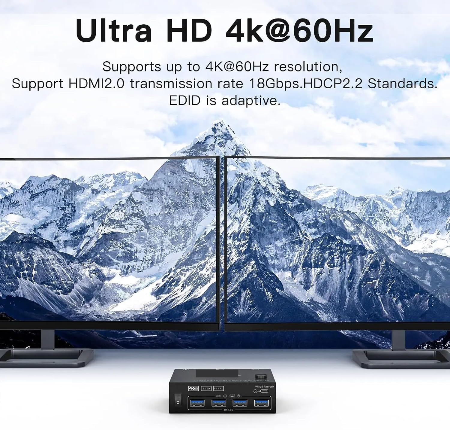 USB3.0 KVM Switch HDMI Dual Monitor,USB HDMI Extended Display Switcher for 2 Computers 2 Monitors and 4 USB 3.0 Ports