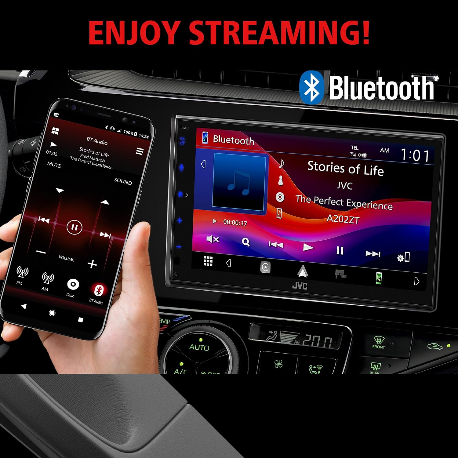 JVC KW-M595BT 6.8' Touchscreen Digital Multimedia Receiver with Apple CarPlay, Android Auto, Bluetooth, USB Mirroring, iDatalink Maestro Ready, SiriusXM Ready, 13-Band EQ