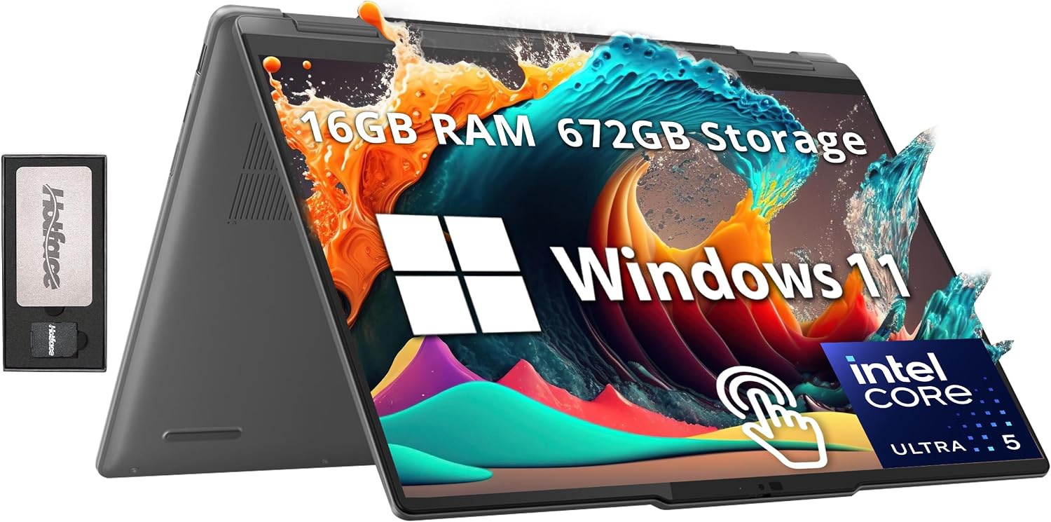 Lenovo Yoga 7i 14' 2K Touchscreen 2-in-1 Laptop, Intel Ultra 5 125U, 16GB RAM, 672GB Storage (512GB SSD+160GB Docking Station Set), Backlit Keyboard, Wi-Fi 6E, Fingerprint Reader, Win 11, Gray