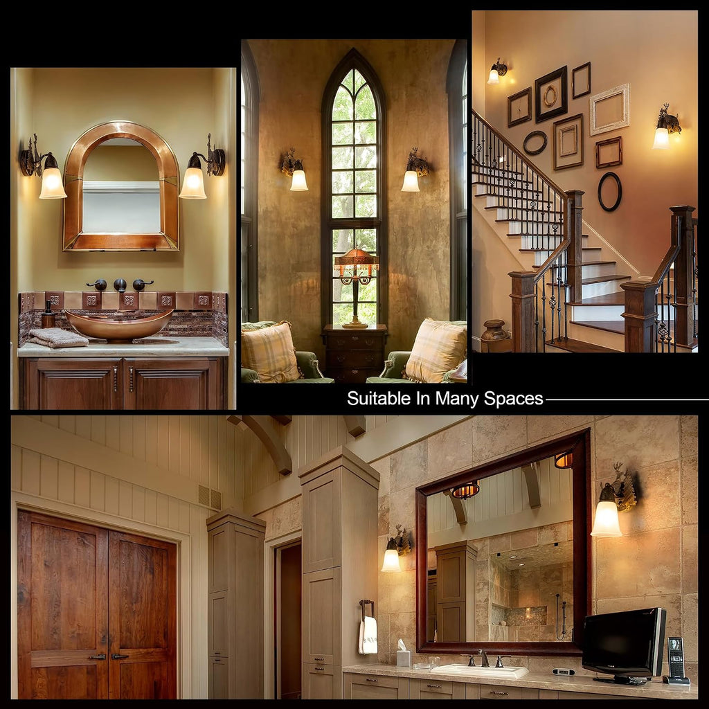 TOCHIC Rustic Wall Sconce 2-Pack, Vintage Farmhouse Wall Light Fixtures, Western Moose Sconces Wall Mounted Bathroom Vanity Light for Mirror Cabinets Living Room Dining Room Porch Corridor Staircase